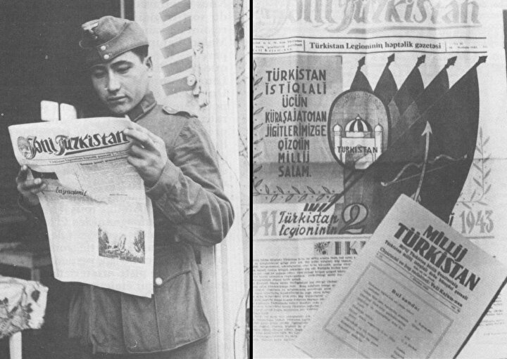 Yeni Türkistan Gazetesi okuyan lejyon askeri.