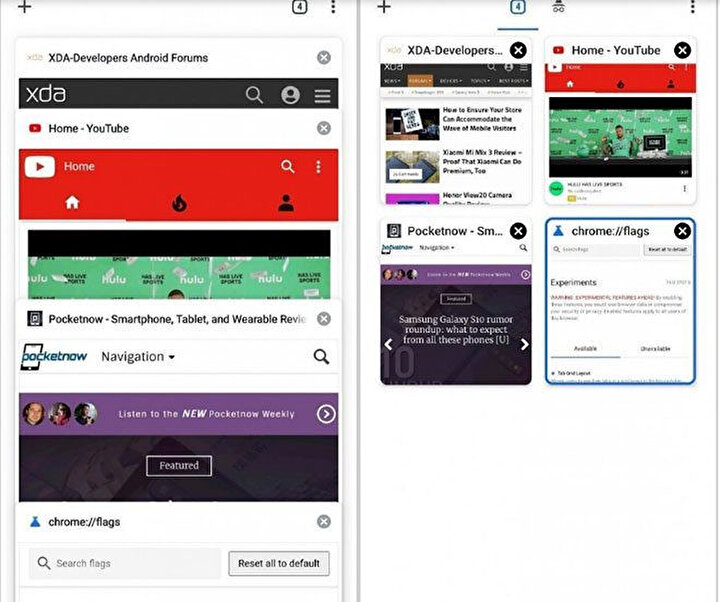 Google Chrome'un sekme görünümü sağdaki gibi bir arayüz sunuyor.