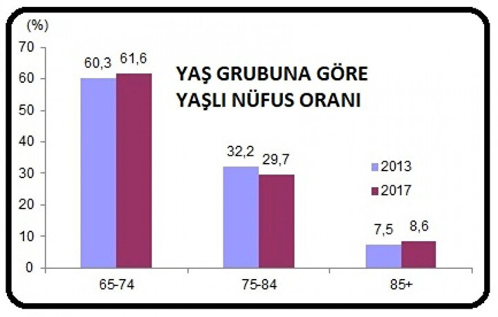 Yaş grubuna göre yaşlı nüfus oranları.