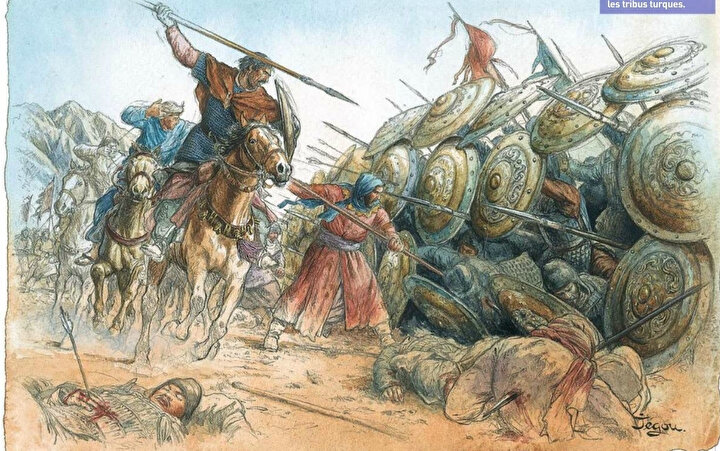 Fransız ressam Christian Jegou'nun Talas Savaşı'yla ilgili çizdiği resim.