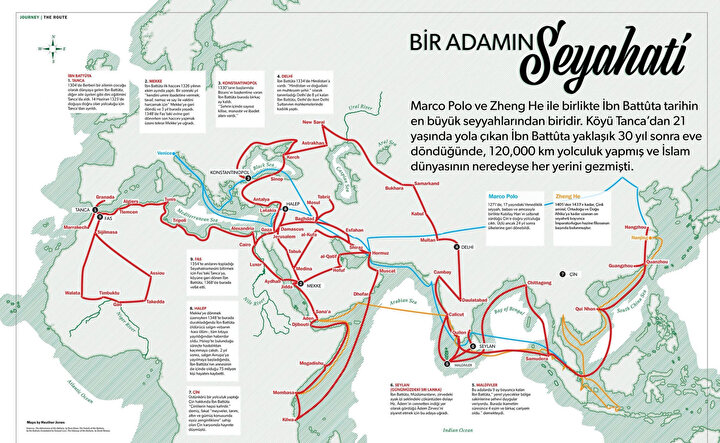 İbn Battûta'nın seyahat güzergâhı...