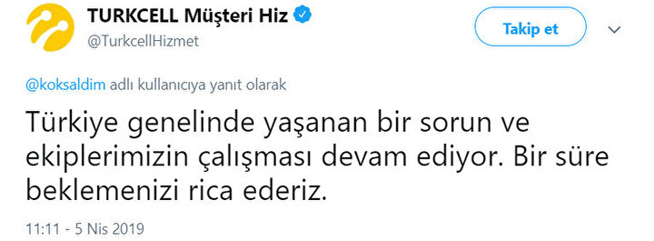 Turkcell Twitter hesabından yapılan açıklama bu şekilde.n