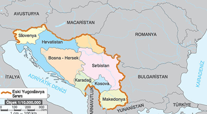 Eski Yugoslavya sınırı ve yıkılmasının ardından kurulan devletler.