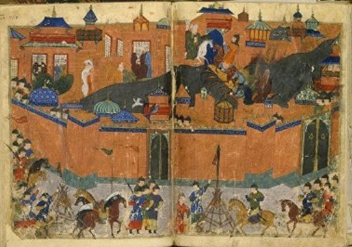 1258'de Moğolların Bağdat'ı işgalini tasvir eden bir minyatür.
