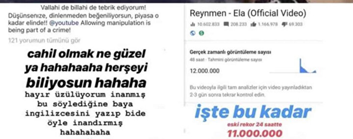 Reynmen'ın Işın Karaca'ya cevap olarak paylaştığı gönderiler