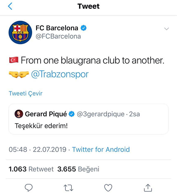 Twitter, dünya genelinde 'büyük' ve 'güçlü' köprüler kurabiliyor. Trabzonspor'un efsanevi forma tanıtımına Barcelona'nın yıldızı Pique'nin cevabı da bu duruma iyi bir örnek konumunda.