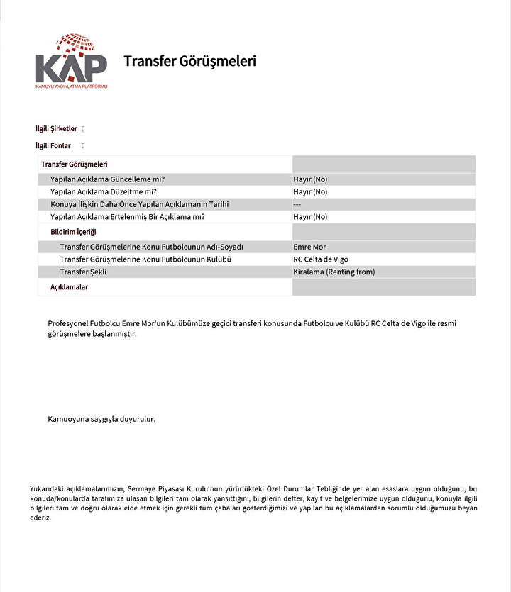 Kamuyu Aydınlatma Platformunda yayınlanan bildiri