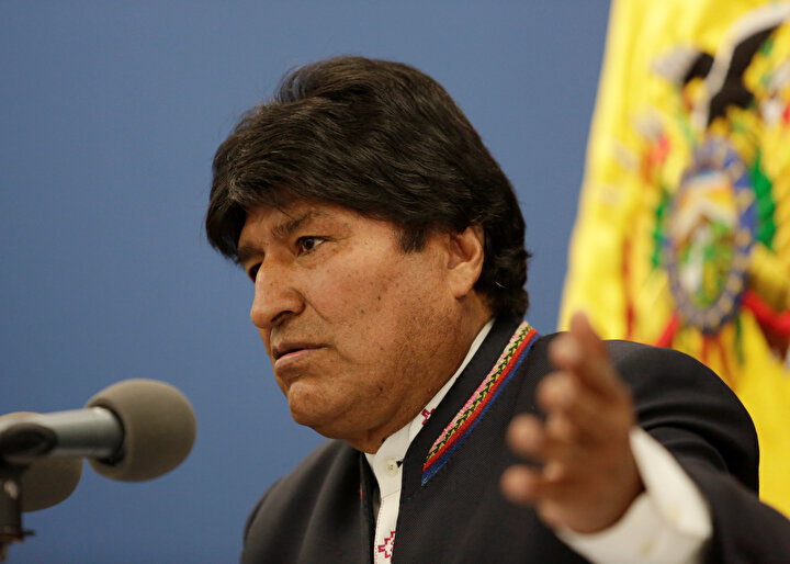 Bolivya Devlet Başkanı Evo Morales konuşma yaptığı sırada görünüyor.