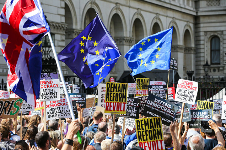 İngiltere'de Brexit karşıtı gösterilerden bir kare.