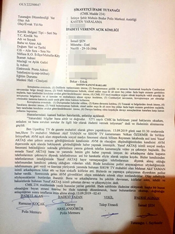 Akif Yaman'ın darp raporu