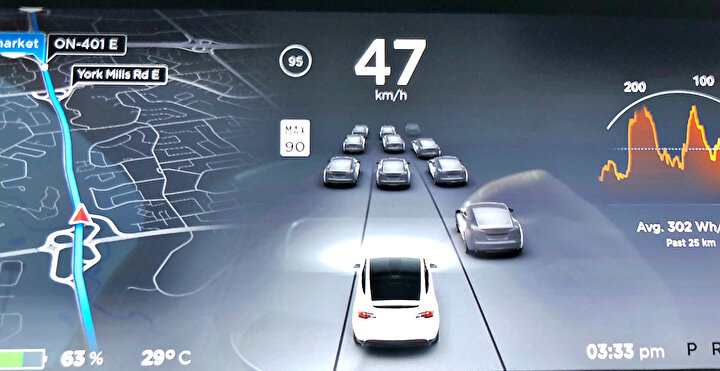 Tesla, Full Self Driving ile otomobil çevresindeki tüm nesneleri belirliyor. Üstelik trafik ışıkları, yayaların durumu ya da diğer parametreler de göz önünde bulunduruluyor.