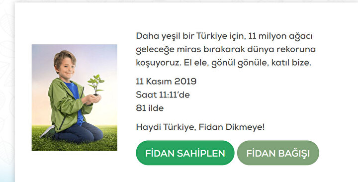 Geleceğe Nefes Ol sitesine girdiğiniz zaman bu iki seçenekten istediğinizi seçip fidan kampanyasına destek olabilirsiniz.