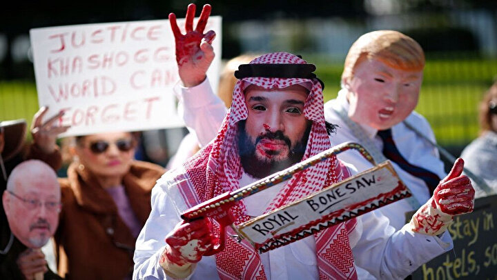 Washington'da Cemal Kaşıkçı cinayetini protesto eden göstericiler.