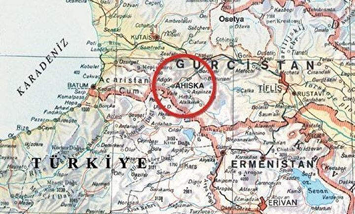Ahıska'nın dünya haritası üzerindeki konumu