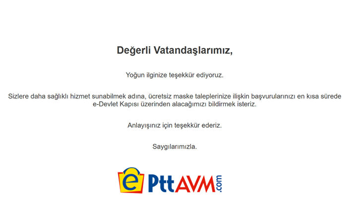 Yoğun trafik sonrası PTT'nin online alışveriş sitesi üzerinden maske siparişleri durduruldu