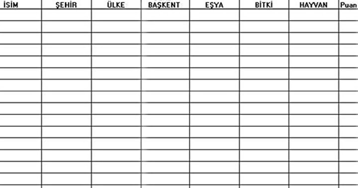 u ile isim sehir hayvan bitki esya
