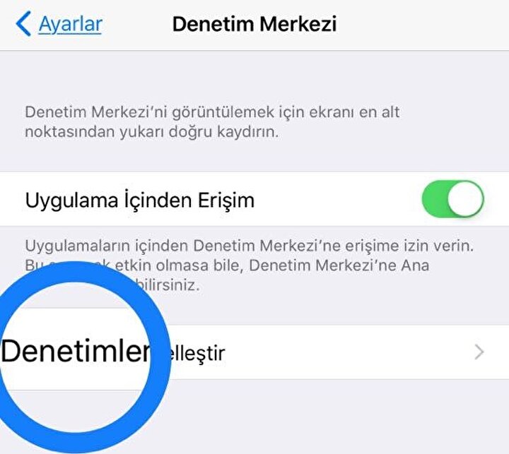 iphone larda denetim merkezi nasil