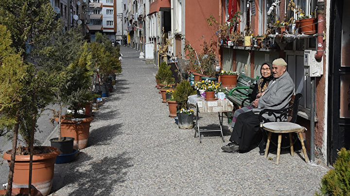 Yürekleri ısıtan hikaye: 55 yıllık eşi felç kalında sokağı çiçek bahçesine çevirdi