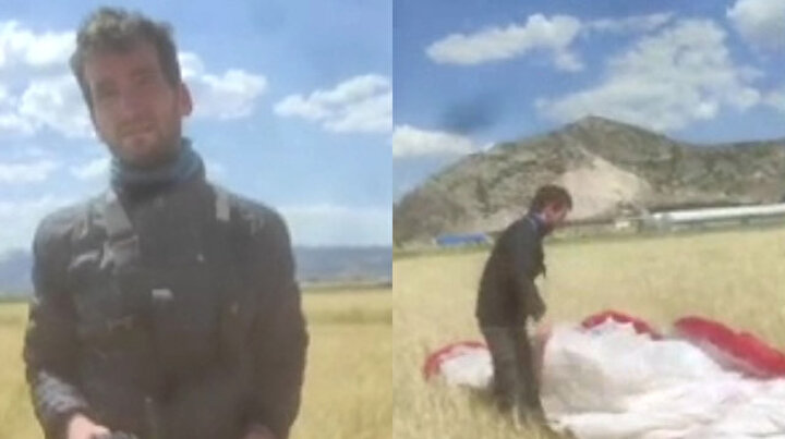 Tarlaya inen yamaç paraşütçüsüyle çiftçinin ilginç diyaloğu