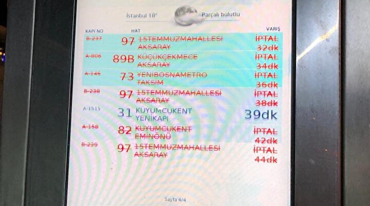 İstanbulda İETT çalışmadı: Ekranlar iptal yazısıyla doldu