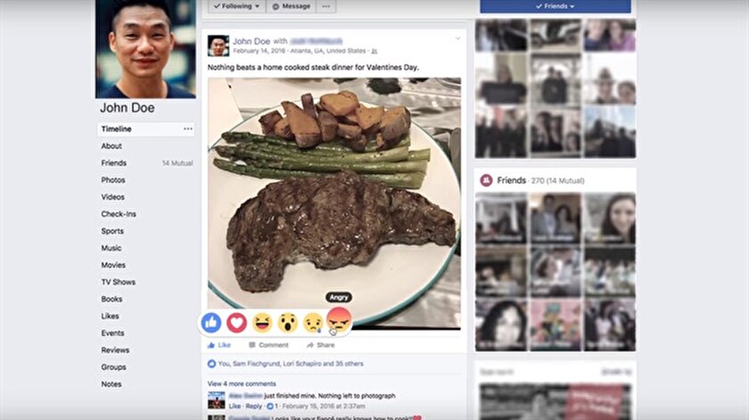 facebook emojiye tepki veren profil