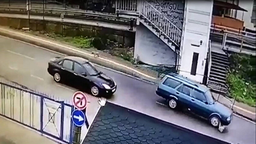 Araç sürücüsünün köpeği ezip kaçtığı an