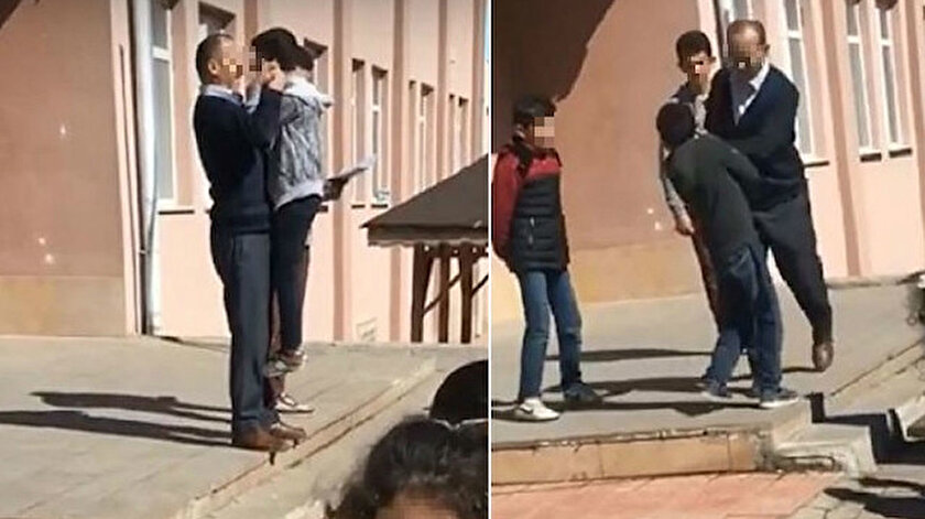 Görüntülerde öğretmenin, öğrencilere şiddet uyguladığı görüldü.