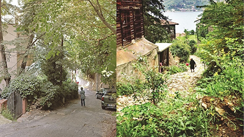 Rumelihisarı’ndaki Amiral Fahri Engin sokağının şimdiki ve geçmişteki görünümü.