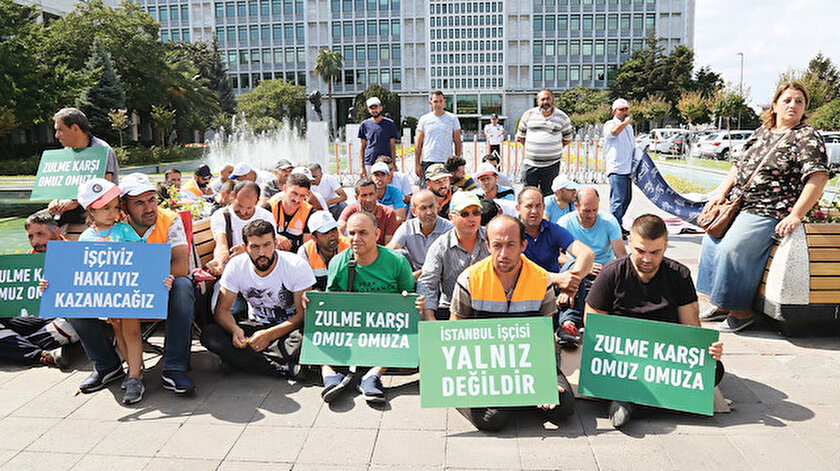 İBB önünde haklarını arayan işçiler