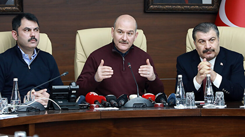Çevre ve Şehircilik Bakanı Murat Kurum, İçişleri Bakanı Süleyman Soylu ve Sağlık Bakanı Fahrettin Koca