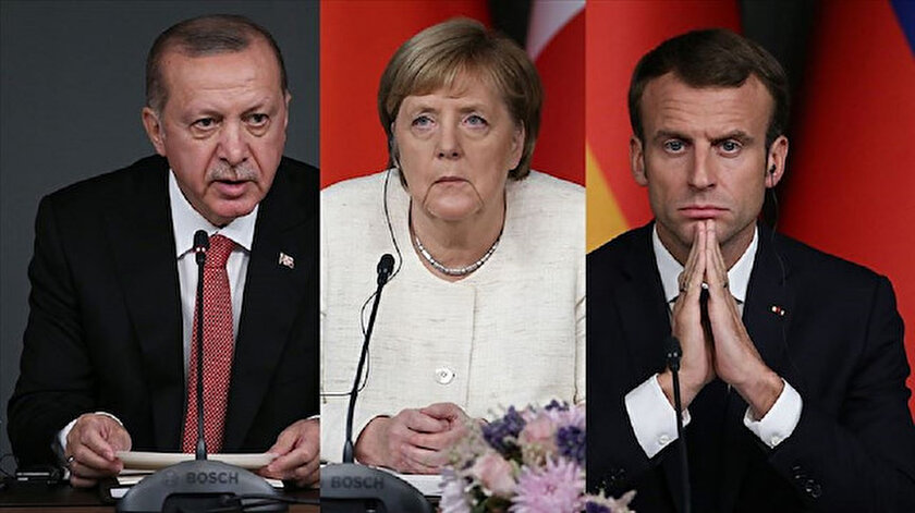Cumhurbaşkanı Recep Tayyip Erdoğan, Almanya Başbakanı Angela Merkel, Fransa Cumhurbaşkanı Emmanuel Macron