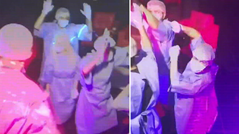 'Korona Partisi'ne katılanlar doktor kıyafetleri giyip, maske taktı. Kaçak olarak düzenlenen eğlenceye katılanların ellerinde ameliyat eldivenleri ve saçlarında bone olduğu da gözlendi. 
