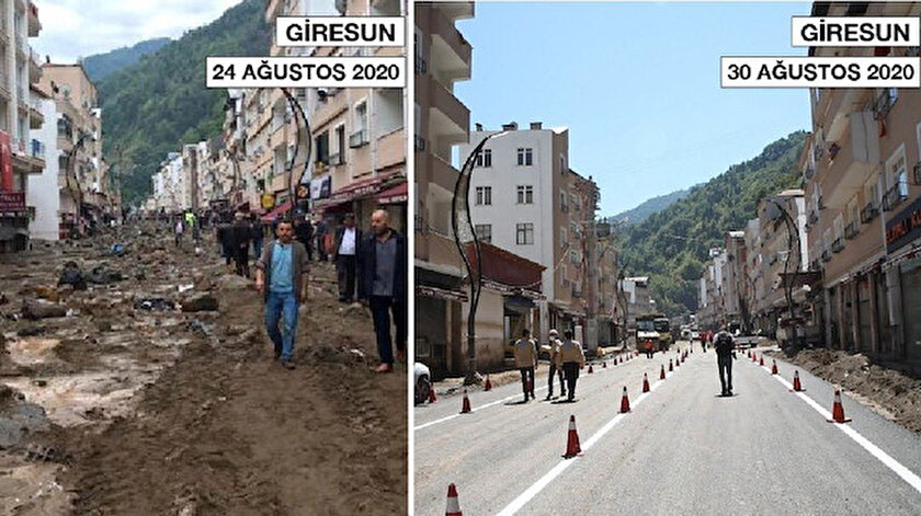 Giresun'da geçtiğimiz pazar gününden bu yana yürütülen çalışmalar, Ulaştırma ve Altyapı Bakanı Karaismailoğlu'nun paylaştığı iki farklı fotoğrafla gün yüzüne çıktı.
