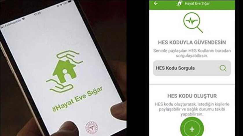Hayat Eve Sığar uygulaması üzerinden HES kodu alma ekranı.
