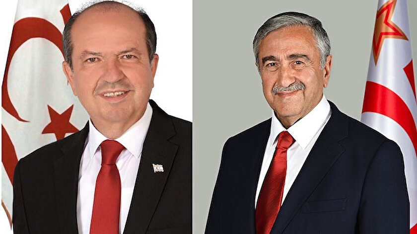 KKTC cumhurbaşkanı adayları Ersin Tatar (solda) ve Mustafa Akıncı (sağda).