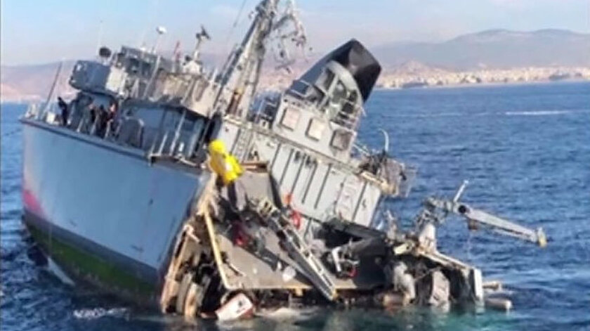 Yunan mayın avlanma gemisi aldığı darbe ile ikiye bölündü.