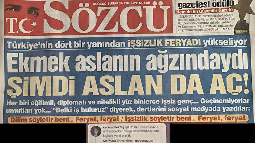 Sözcü gazetesinin manşeti