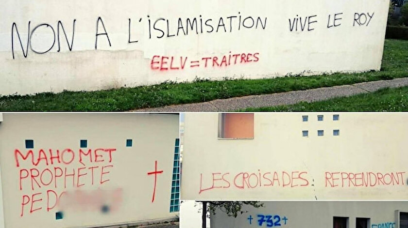Fransada İslamofobik saldırıların ardı arkası kesilmiyor:  İbni Sina Camisine yine İslam karşıtı yazılar yazıldı