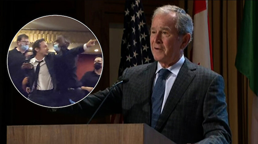 ABD eski Başkanı George Busha konuşması sırasında gazi Mike Prysnerden tepki : Arkadaşlarım senin yüzünden öldü özür dile