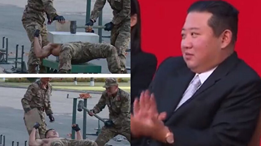 Kuzey Kore lideri Kim Jong-Un kafasıyla beton kıran askerlerini keyifle izledi