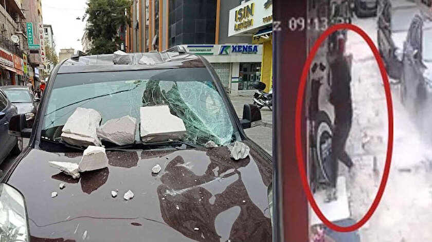İzmirde sarı fırtına! Yollar göle döndü: Beton parçaları üzerlerine yağdı