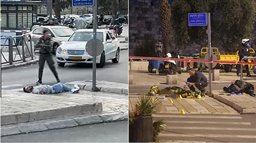 İşgalci İsrail güçleri yerde yatan Filistinliyi sokak ortasında öldürdü