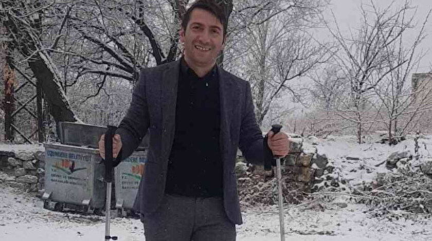 Erzurumdaki öğretmen okula araba yerine kayak takımıyla gidiyor