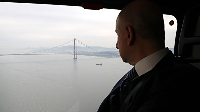 Bakan Karaismailoğlu, 1915 Çanakkale Köprüsünü havadan inceledi