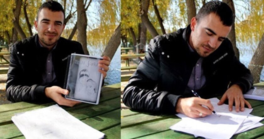 Aşkının hikayesini karikatürlerle anlattı