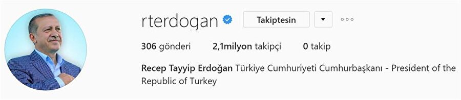 Cumhurbaşkanı Recep Tayyip Erdoğan'ın resmî Instagram hesabı.