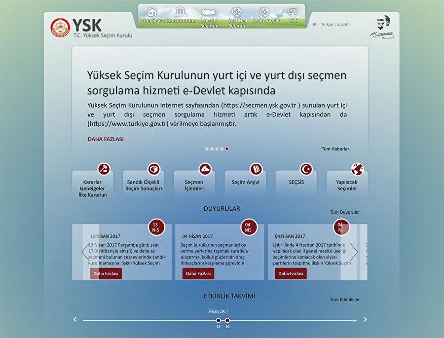 YSK'nın web sayfası. 