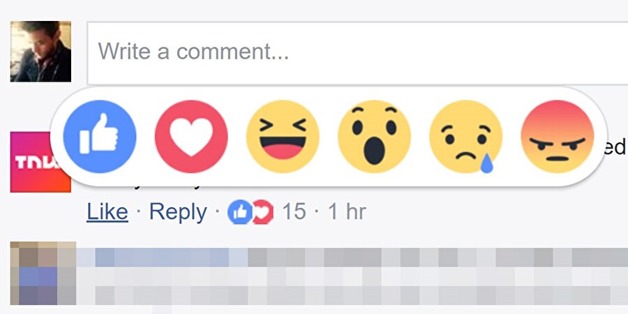 Facebook yorumları altında açılan minik pencere üzerinden çeşitli emojiler vasıtasıyla yoruma tepki gösterilebilecek. 