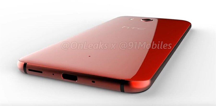 HTC U11'in arka kısmındaki kırmızı yüzey de dikkat çekici. 