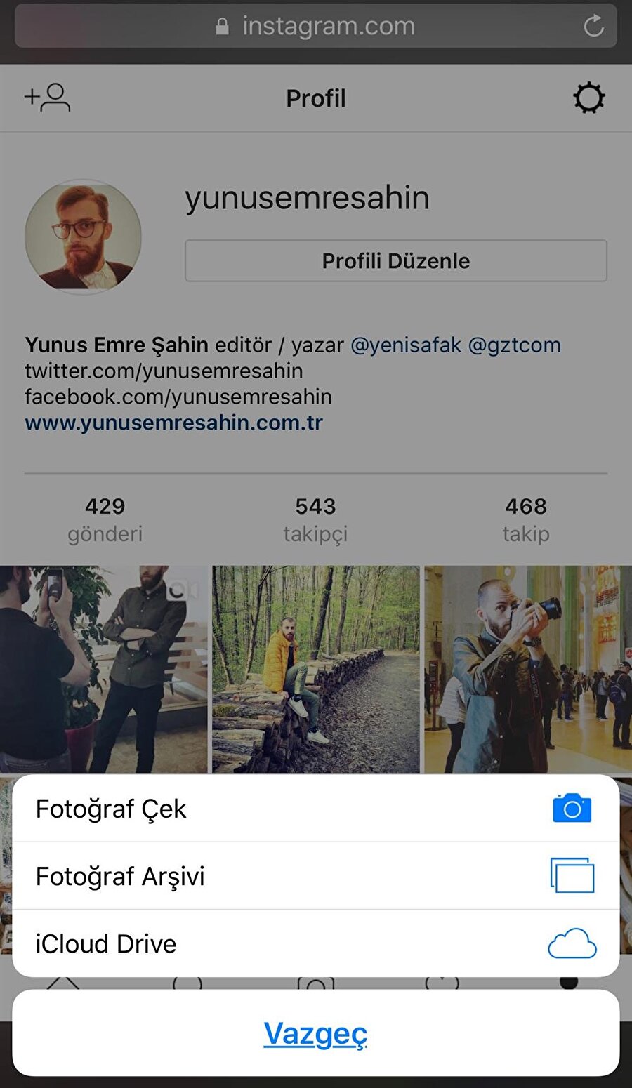 Mobil web tarayıcısından Instagram.com adresine ulaşıldığında kullanıcı adı ve şifre girişinin ardından bu ekrana erişilebiliyor. 